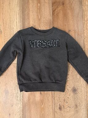 Versace Kids Gray Logo Sweatshirt Size 5 Embellished Crewneck EUC